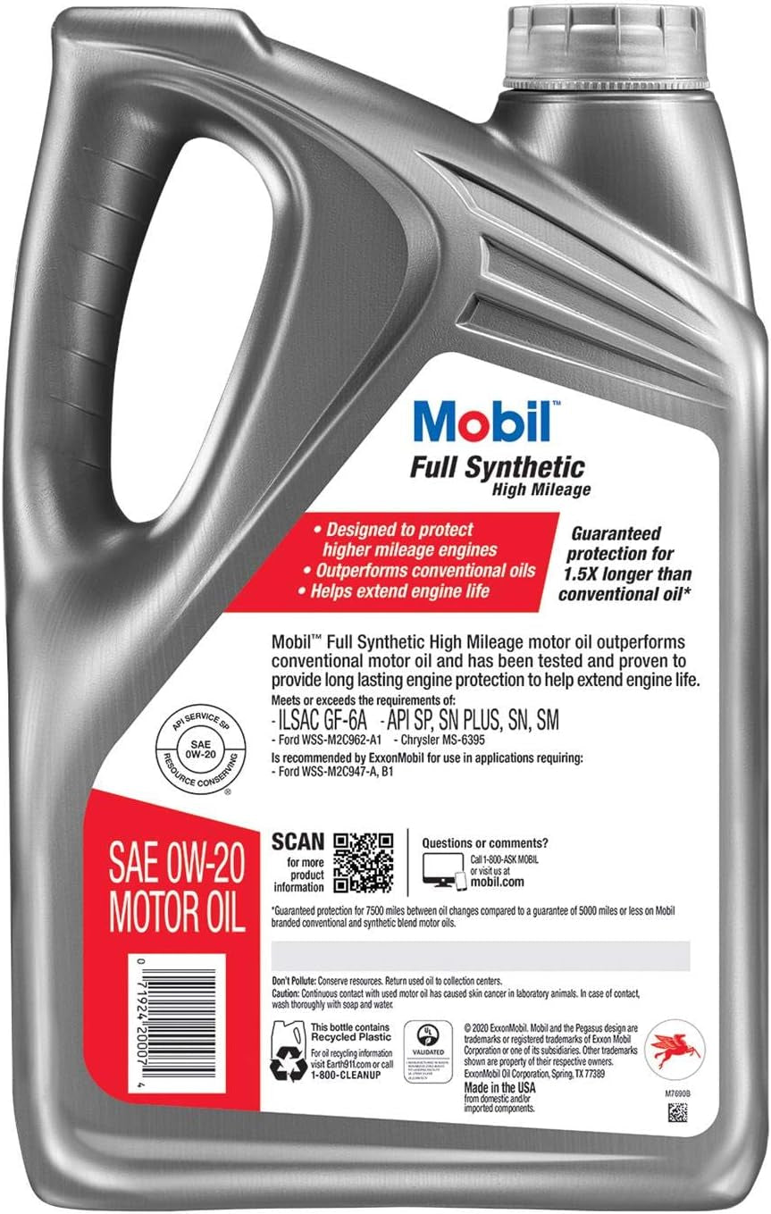 Full Synthetic High Mileage Motor Oil 0W-20, 5 Quart